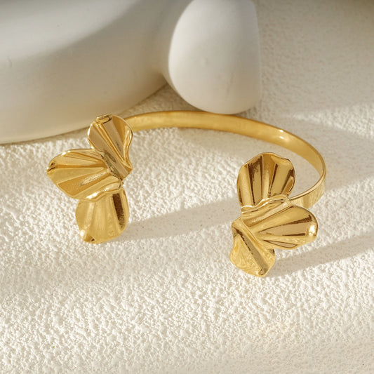 Bracelet Jonc Ouvert Doré Motif Pétales De Fleurs