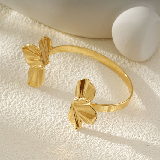 Bracelet Jonc Ouvert Doré Motif Pétales De Fleurs