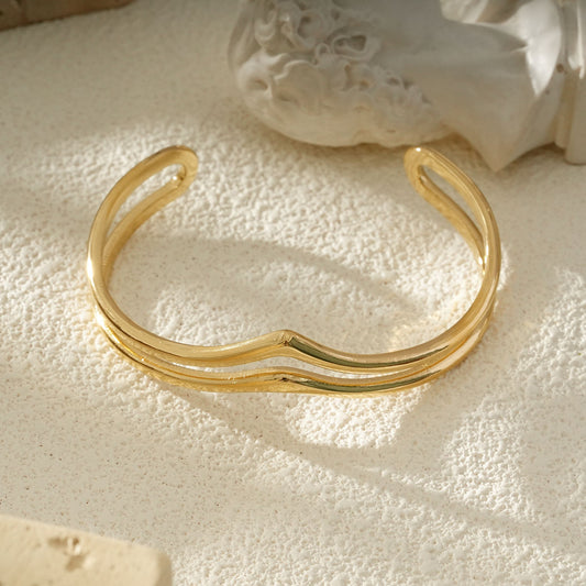 Bracelet Jonc Ouvert Doré Double Vague Ondulé