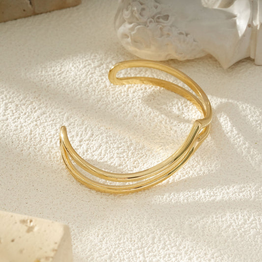 Bracelet Jonc Ouvert Doré Double Vague Ondulé