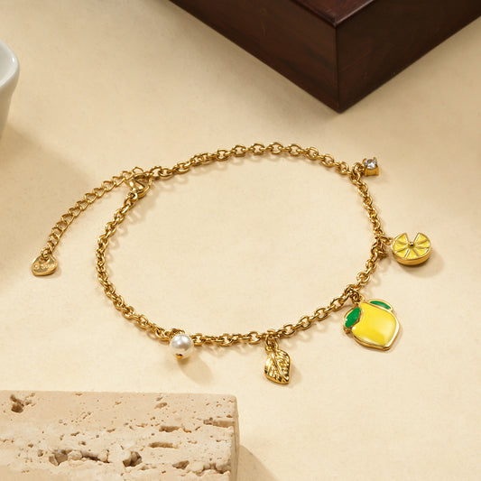 Chaîne de cheville 5 breloques citron jaune