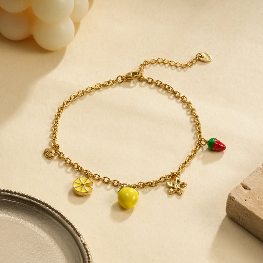 Chaîne de cheville 5 breloques citron et fraise
