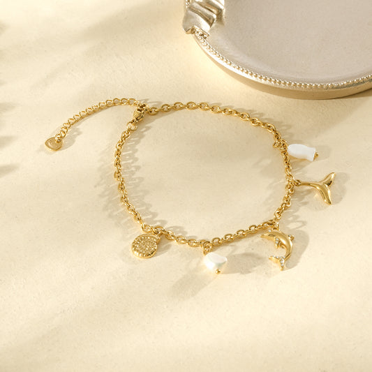 Chaîne de cheville dorée à dauphin, queue de baleine