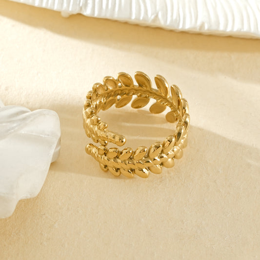 Bague d’orteil dorée ouverte motif feuilles superposées