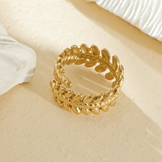 Bague d’orteil dorée ouverte motif feuilles superposées