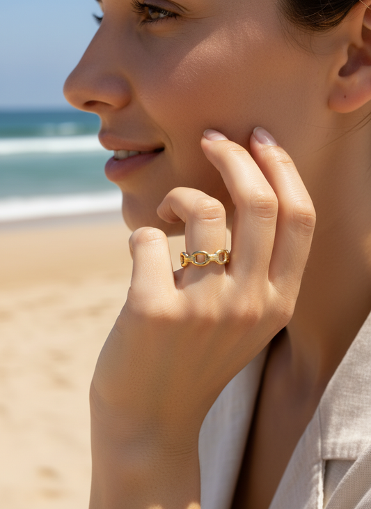 Bague d'orteil dorée ajustable à motif chaîne