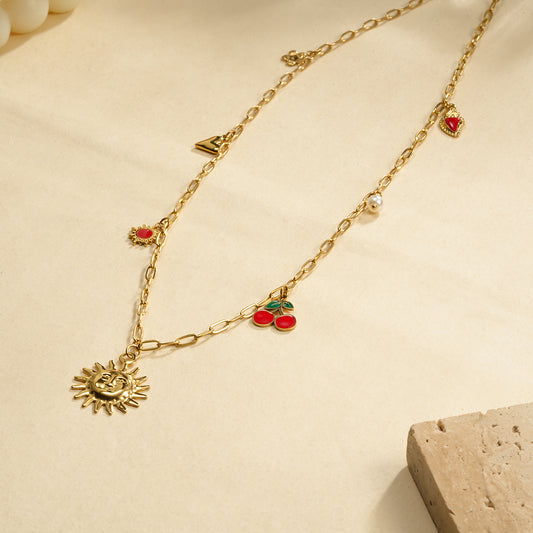 Chaîne de corps breloques soleil et fruits rouges
