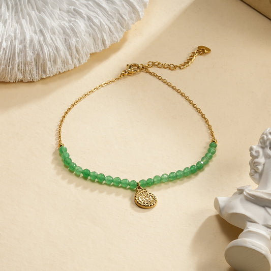 Chaîne de Cheville Dorée Pendentif Coquillage Et Perles Vertes