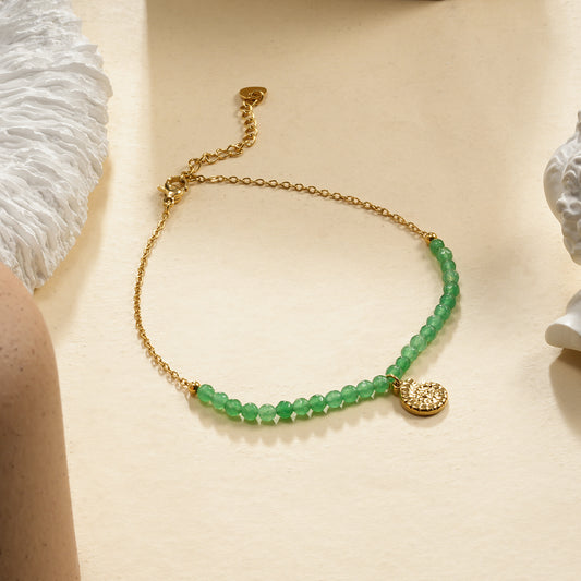 Chaîne de Cheville Dorée Pendentif Coquillage Et Perles Vertes