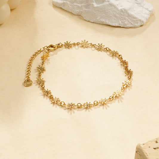 Chaîne de Cheville Dorée Fleurs Bohèmes