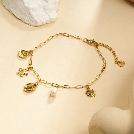 Chaîne de Cheville Dorée Charms Océaniques