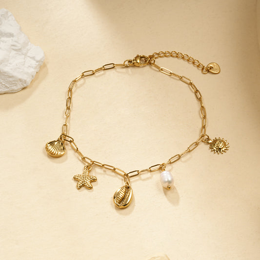 Chaîne de Cheville Dorée Charms Océaniques