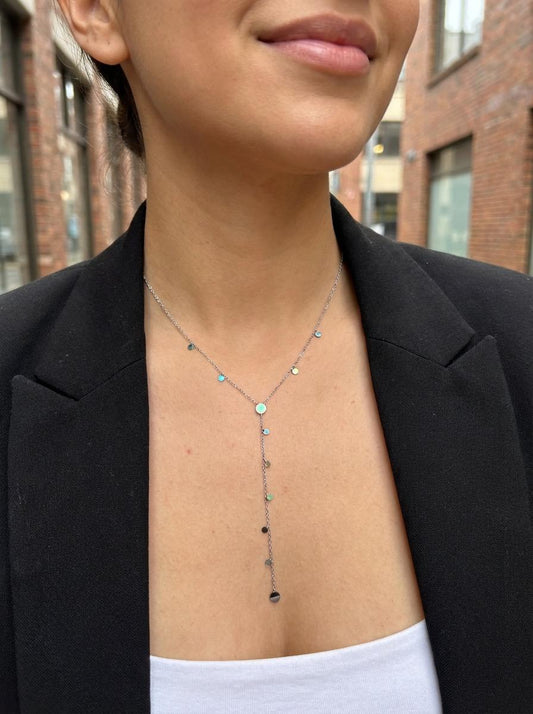 Collier en Y Chaîne Argentée Avec Pampilles Lisses