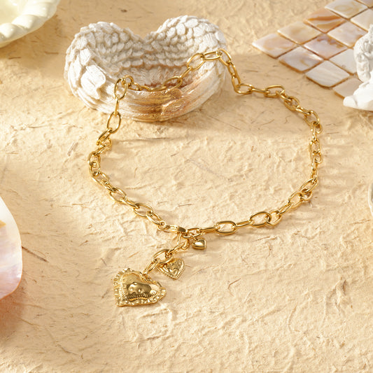 Collier maillons avec cœurs fermoir chaîne en Y