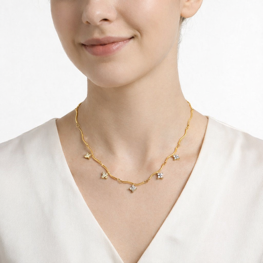 Collier à chaîne articulée façon bambou avec pendentifs strassés