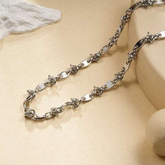 Collier argenté graines de café plates nœuds de cercle lisse