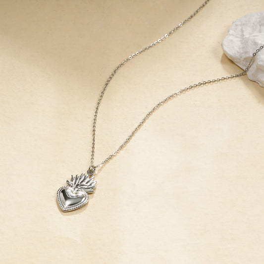 Collier Chaîne Fine Argentée Mystique Cœur Du Feu