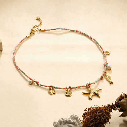 Collier cordon rose thème de la mer étoile