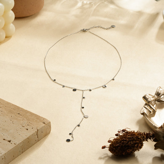 Collier en Y Chaîne Argentée Avec Pampilles Lisses