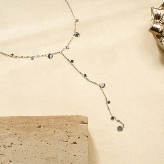 Collier en Y Chaîne Argentée Avec Pampilles Lisses