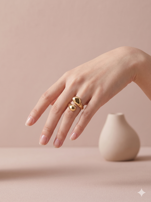 Bague ouverte forme arrondi galbées effet miroir