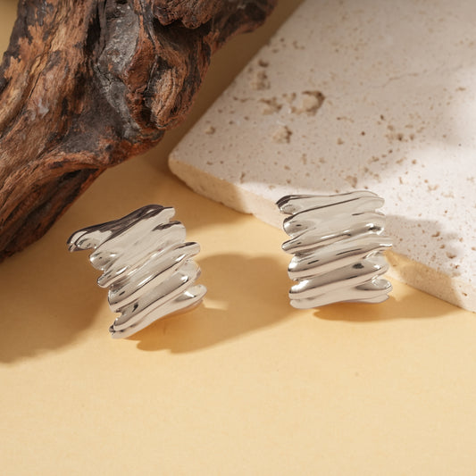 Boucles d'oreilles créoles ouvertes argentées épaisses lisses