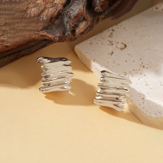 Boucles d'oreilles créoles ouvertes argentées épaisses lisses