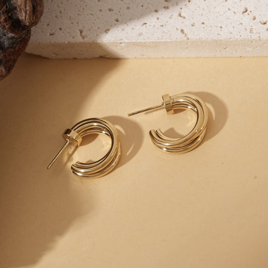 Boucles d'oreilles dorées créoles ouvertes triple branches