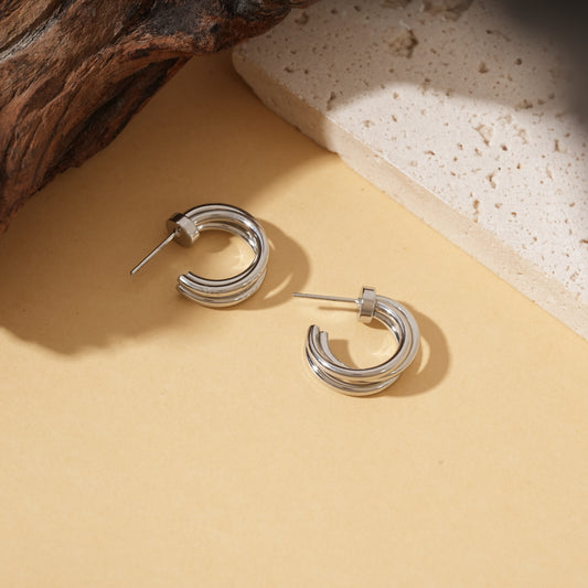 Boucles d'oreilles argentées créoles ouvertes triple branches