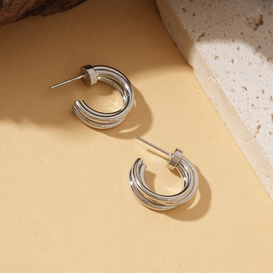 Boucles d'oreilles argentées créoles ouvertes triple branches