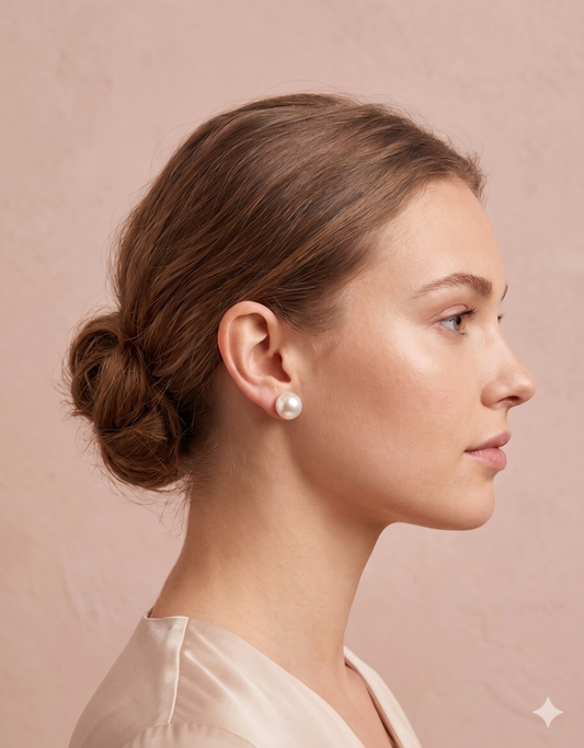 Boucles d'oreilles clous grosses perles blanche