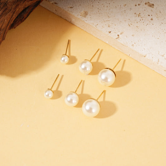 Lot de 3 paires de boucles d'oreilles clous perles blanche