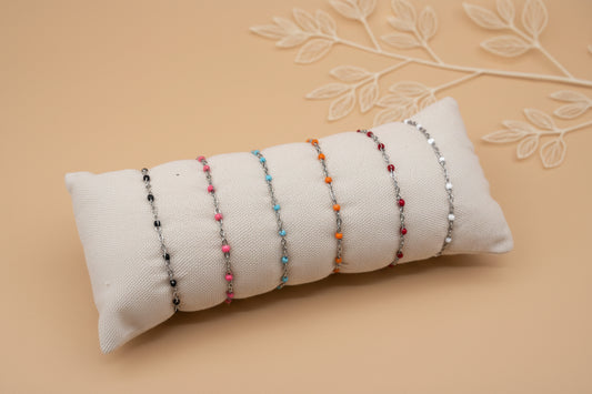 Lot de 6 bracelets argentés colorés