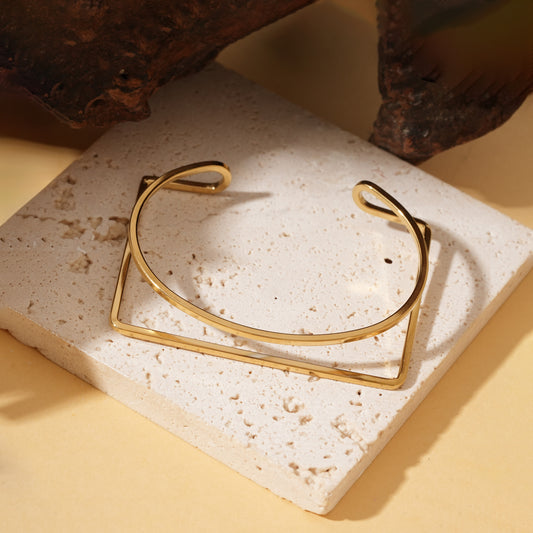 Bracelet doré double jonc entrelacé rond et rectangulaire