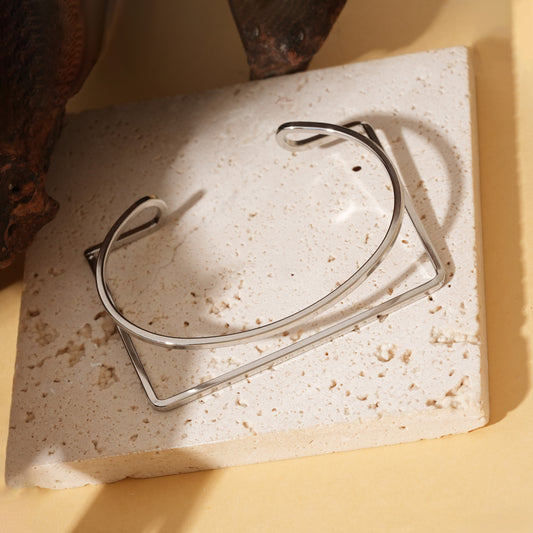 Bracelet argenté double jonc entrelacé rond et rectangulaire