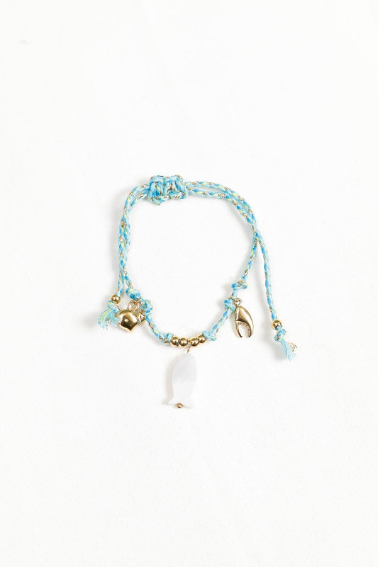 Bracelet cordon bleu pendentifs poisson