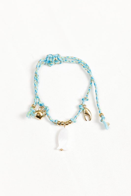 Bracelet cordon bleu pendentifs poisson