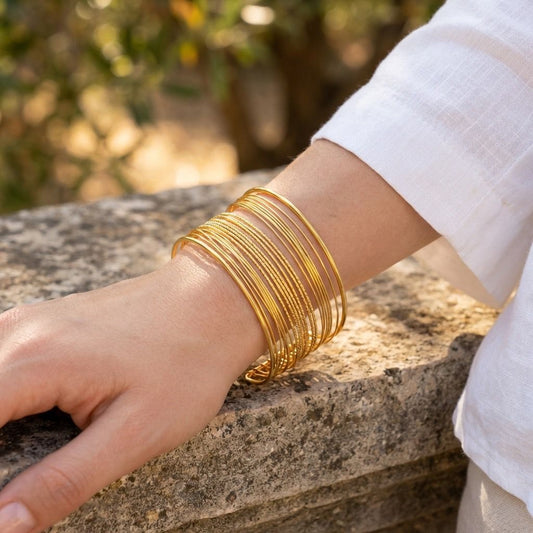 Bracelet jonc manchette large ajustable multi fils