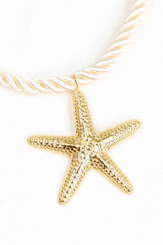 Collier cordon beige avec grande étoile de mer