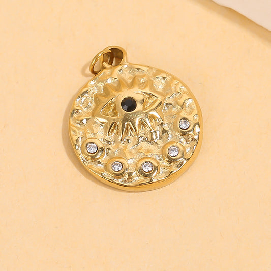 Lot de 3 pendentifs dorés ronds avec œil strass noir