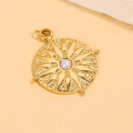 Lot de 3 pendentifs ronds dorés soleil perle