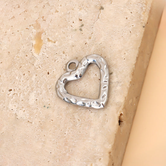 Lot de 3 Pendentifs Cœur Argenté Martelé