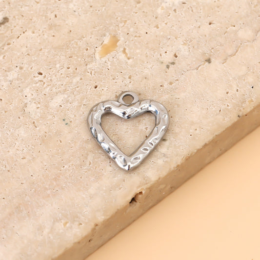 Lot de 3 Pendentifs Cœur Argenté Martelé