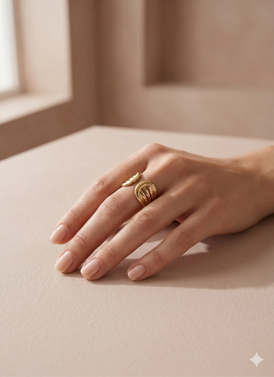 Bague ajustable ouverture avant rainures obliques polies