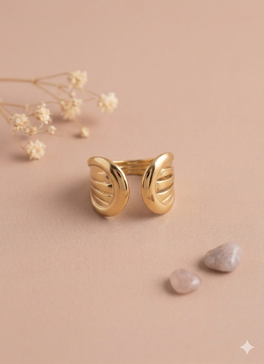 Bague ajustable ouverture avant rainures obliques polies