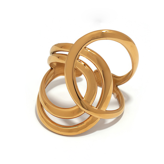 Bague dorée ajustable ajourée à cercles entrelacés