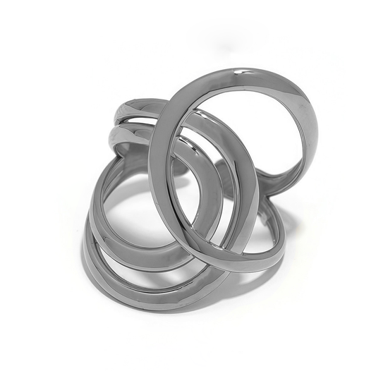 Bague argentée ajustable ajourée à cercles entrelacés