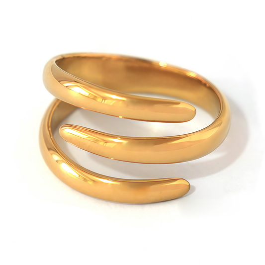 Bague dorée ajustable ouverte à double enroulement