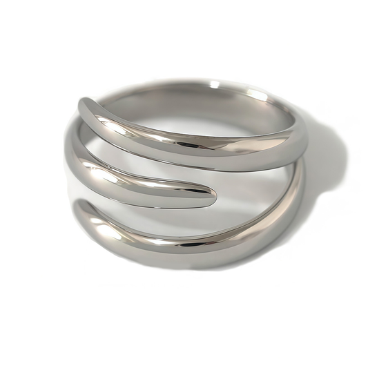 Bague argentée ajustable ouverte à double enroulement