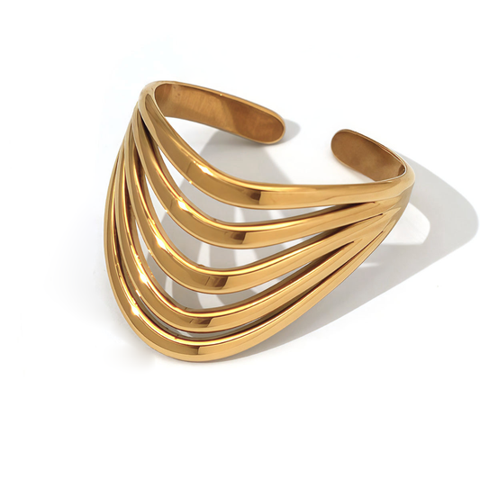 Bague dorée ajustable ajourée 5 branches incurvées